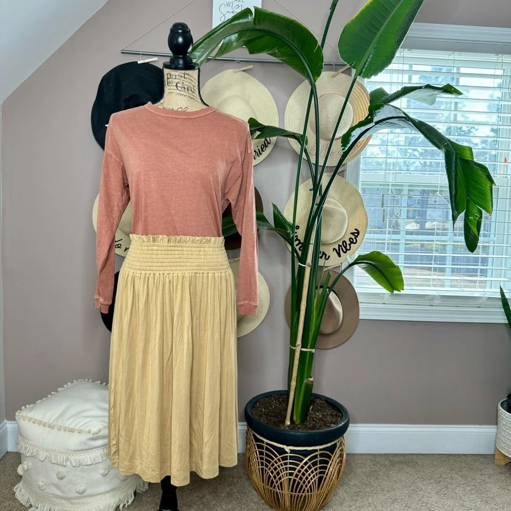 Tan - caramel Kate Quinn smocked waistband women’s skirt